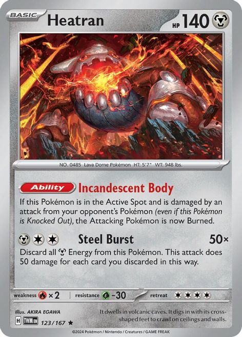 Heatran 123/167 Rare Reverse Holo Pokemon Card (SV Twilight Masquerade)