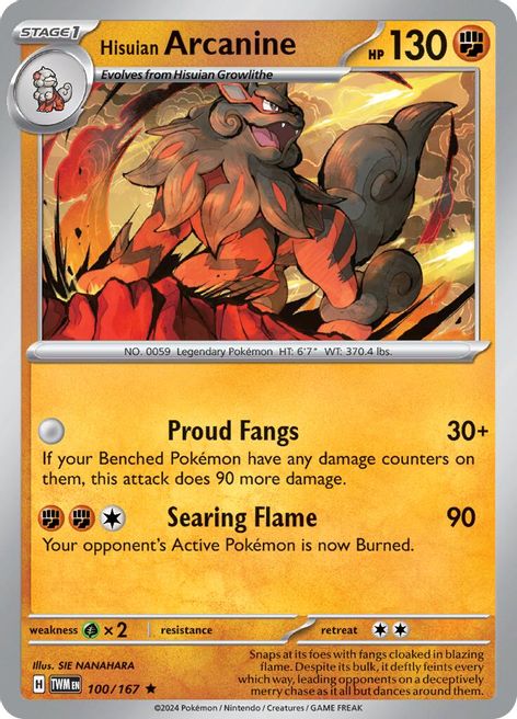 Hisuian Arcanine 100/167 Rare Reverse Holo Pokemon Card (SV Twilight Masquerade)