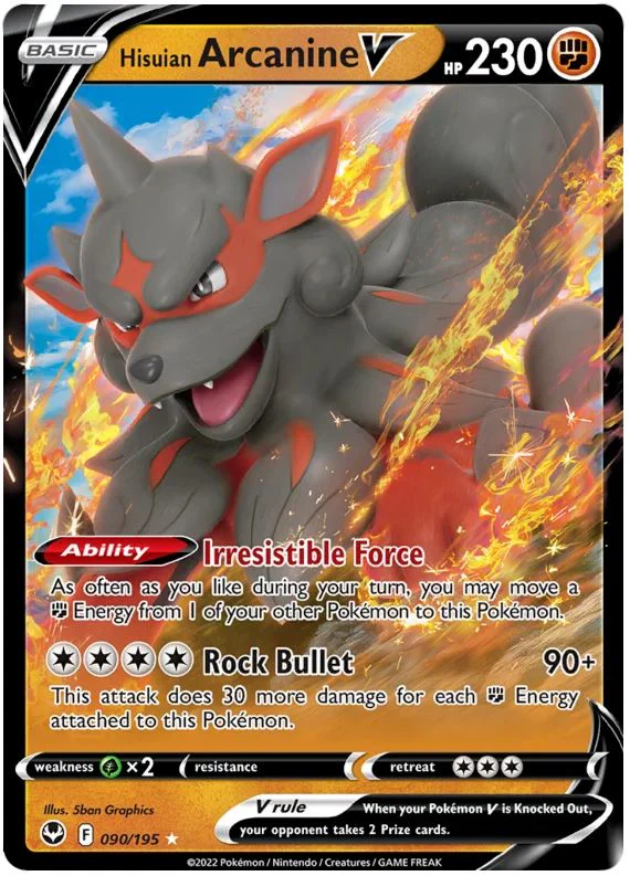 Hisuian Arcanine V 090/195 Ultra-Rare Rare Pokemon Card (SWSH Silver Tempest)