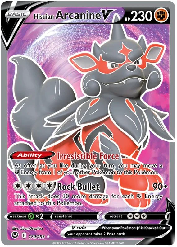 Hisuian Arcanine V 179/195 Rare Ultra Pokemon Card (SWSH Silver Tempest)