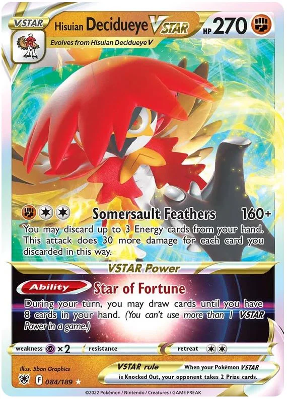 Hisuian Decidueye VSTAR 084/189 Rare VSTAR Pokemon Card (SWSH Astral Radiance)