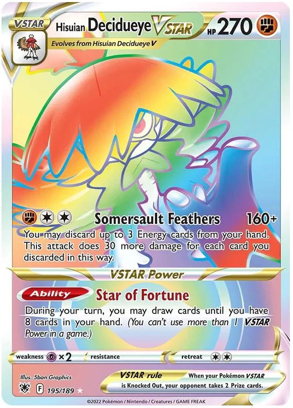 Hisuian Decidueye VSTAR 195/189 Rare Rainbow Pokemon Card (SWSH Astral Radiance)