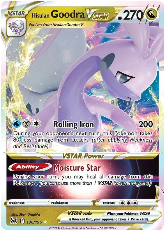 Hisuian Goodra VSTAR 136/196 Rare VSTAR Pokemon Card (Sword & Shield Lost Origin)