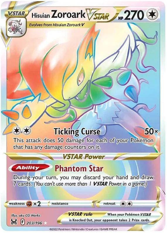 Hisuian Zoroark VSTAR 203/196 Rare Rainbow Pokemon Card (Sword & Shield Lost Origin)