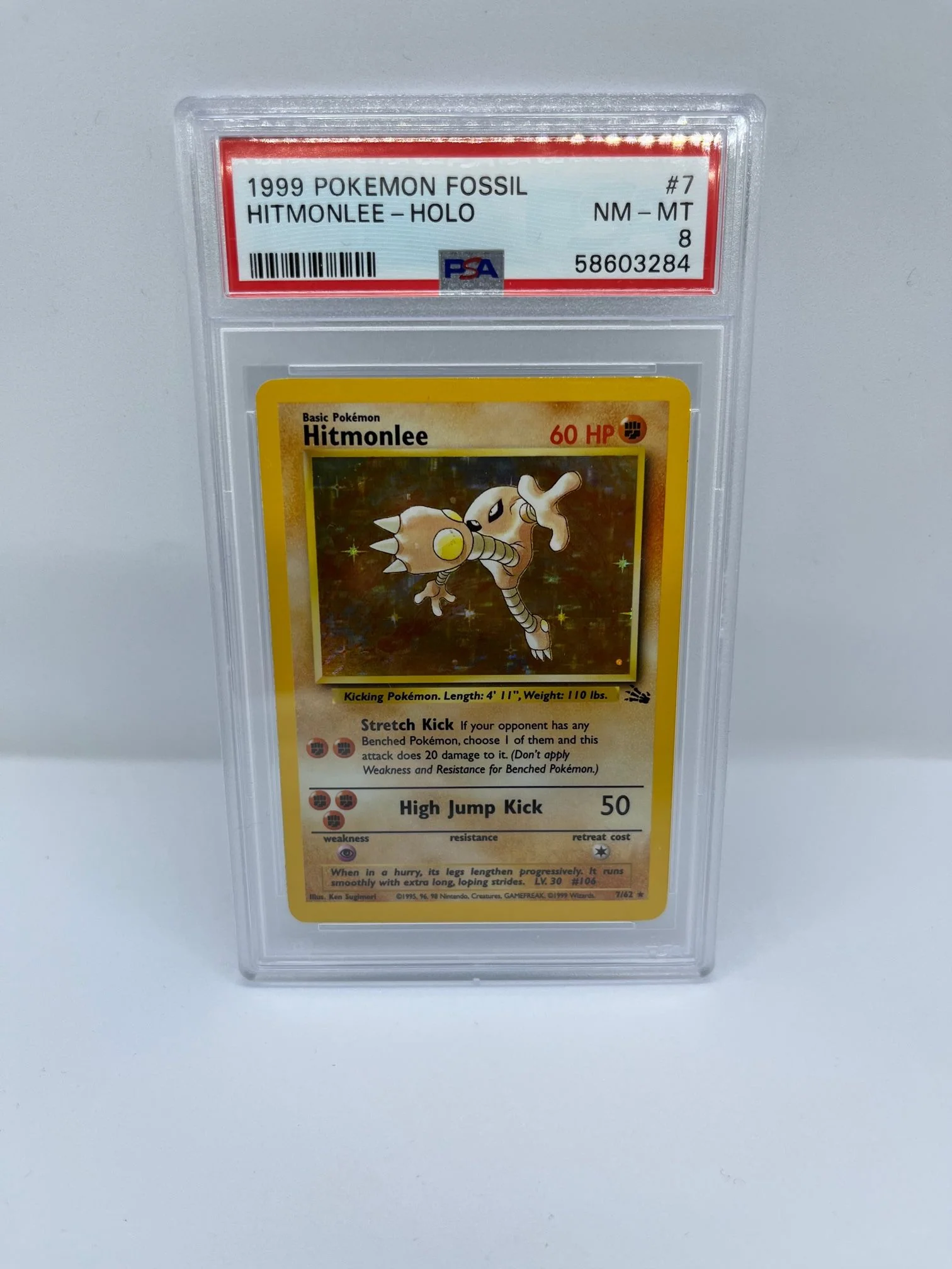 Hitmonlee 7/62 PSA 8 Graded Rare Pokemon Card (1999 Pokemon Fossil)
