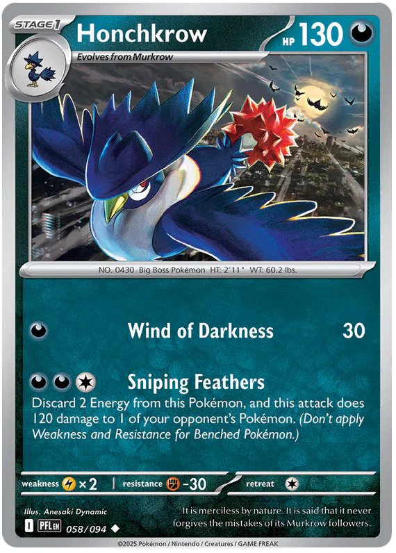 Honchkrow 058/094 Uncommon Pokemon Card (Mega Evolution Phantasmal Flames)