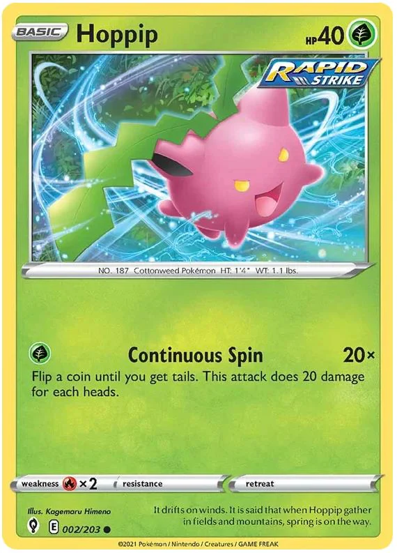 Hoppip 002/203 Common Reverse Holo Pokemon Card (SWSH Evolving Skies)