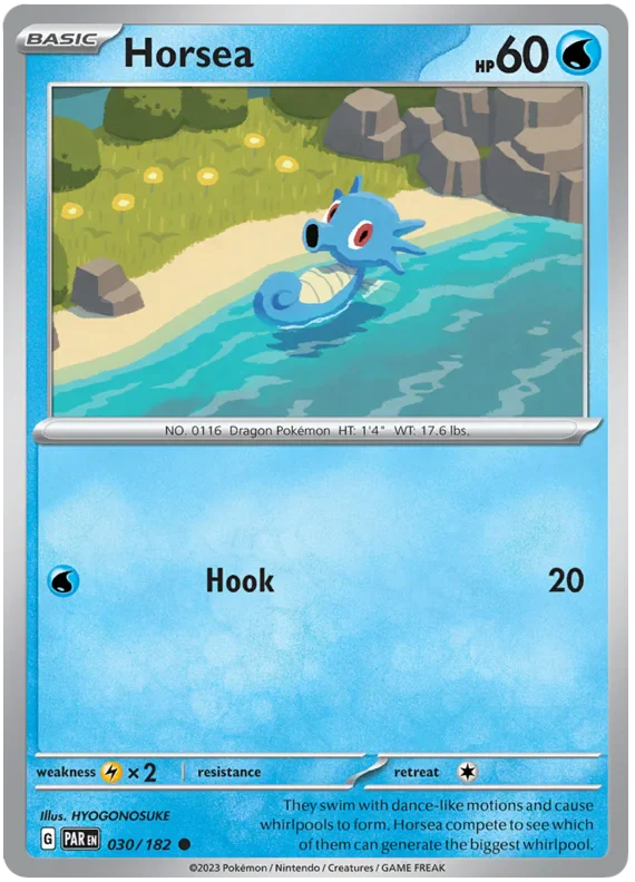 Horsea 030/182 Common Reverse Holo Pokemon Card (SV04 Paradox Rift)