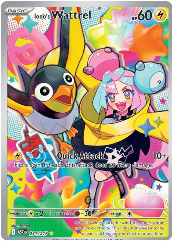 Iono's Wattrel 231/217 Illustration Rare Pokemon Card (Mega Evolution Ascended Heroes)