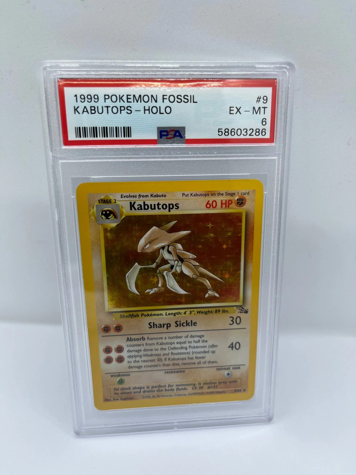 Kabutops 9/62 PSA 6 Graded Rare Pokemon Card (1999 Pokemon Fossil)