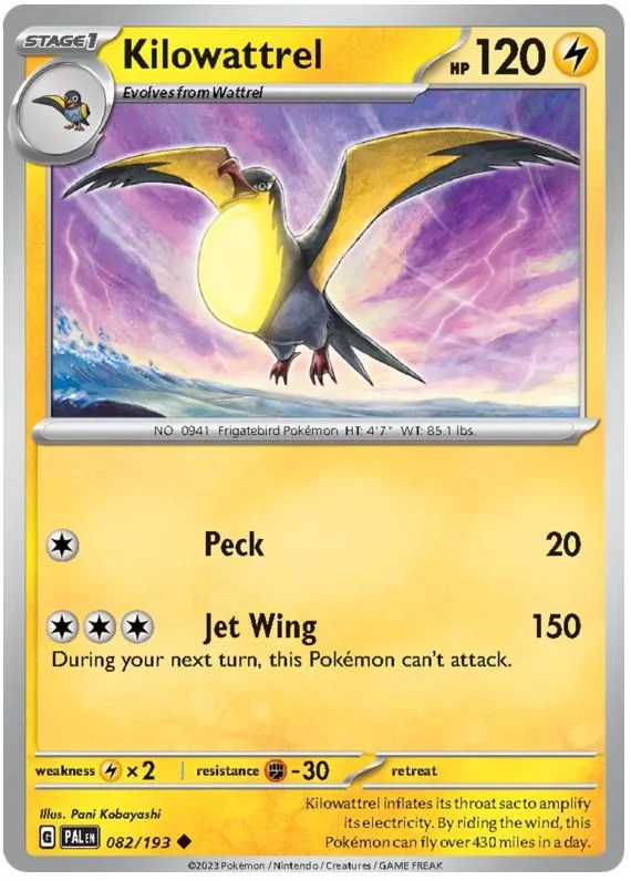 Kilowattrel 082/193 Uncommon Reverse Holo Pokemon Card (SV2 Paldea Evolved)