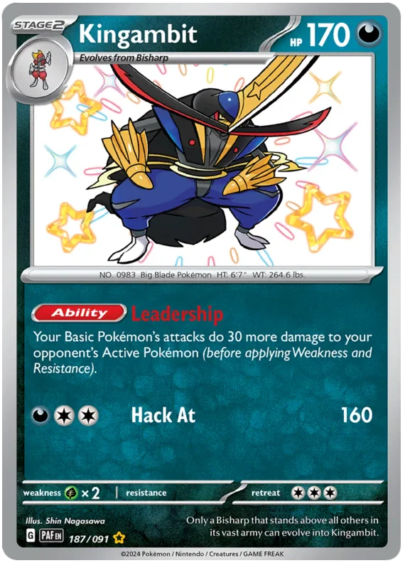 Kingambit 187/091 Shiny Rare Pokemon Card (SV 4.5 Paldean Fates)