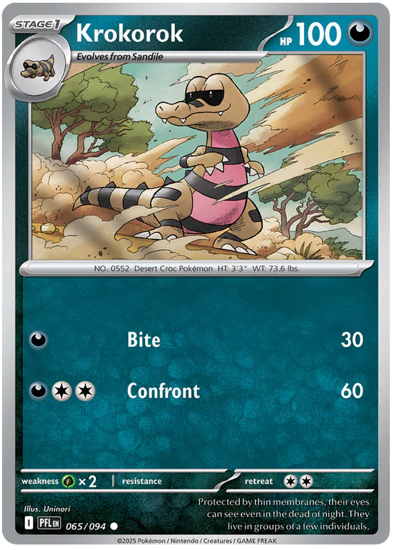 Krokorok 065/094 Common Pokemon Card (Mega Evolution Phantasmal Flames)