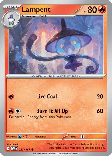Lampent 037/167 Common Reverse Holo Pokemon Card (SV Twilight Masquerade)