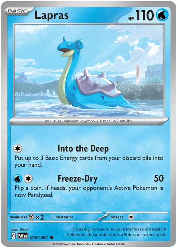 Lapras 016/091 Common Reverse Holo Pokemon Card (SV 4.5 Paldean Fates)