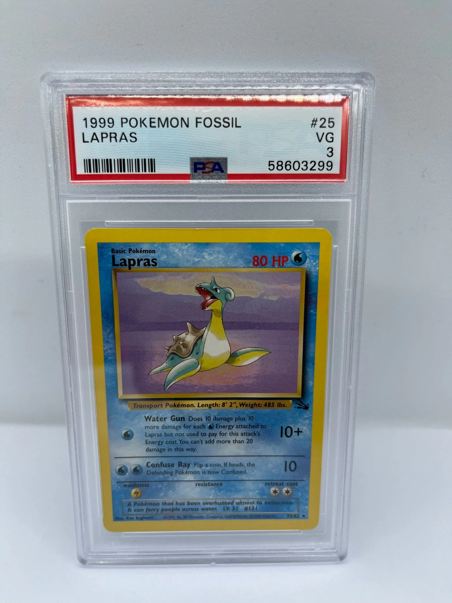 Lapras 25/62 PSA 3 Graded Rare Pokemon Card (1999 Pokemon Fossil)