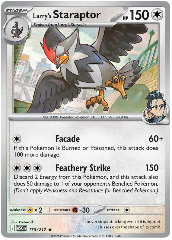 Larry's Staraptor 170/217 Rare Pokemon Card (Mega Evolution Ascended Heroes)