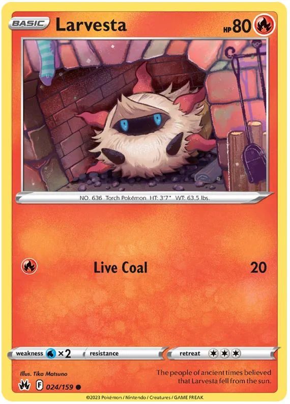 Larvesta 024/159 Common Reverse Holo Pokemon Card (SWSH Crown Zenith)
