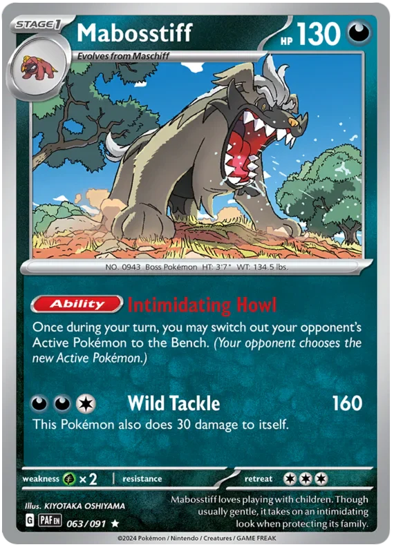 Mabosstiff 063/091 Rare Reverse Holo Pokemon Card (SV 4.5 Paldean Fates)