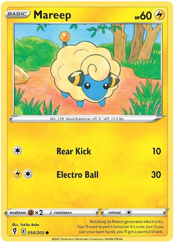 Mareep 054/203 Common Reverse Holo Pokemon Card (SWSH Evolving Skies)