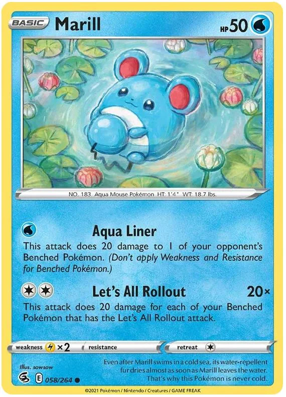 Marill 058/264 Common Reverse Holo Pokemon Card (SWSH Fusion Strike)