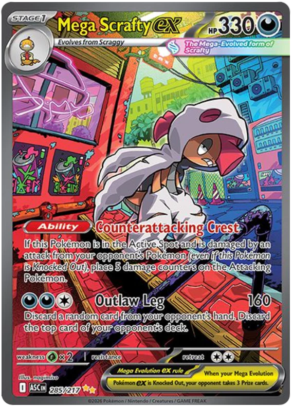 Mega Scrafty ex 285/217 Special Illustration Rare Pokemon Card (Mega Evolution Ascended Heroes)