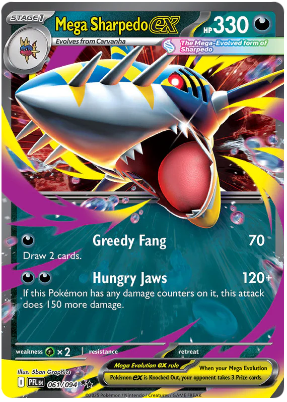 Mega Sharpedo ex 061/094 Double Rare Pokemon Card (Mega Evolution Phantasmal Flames)