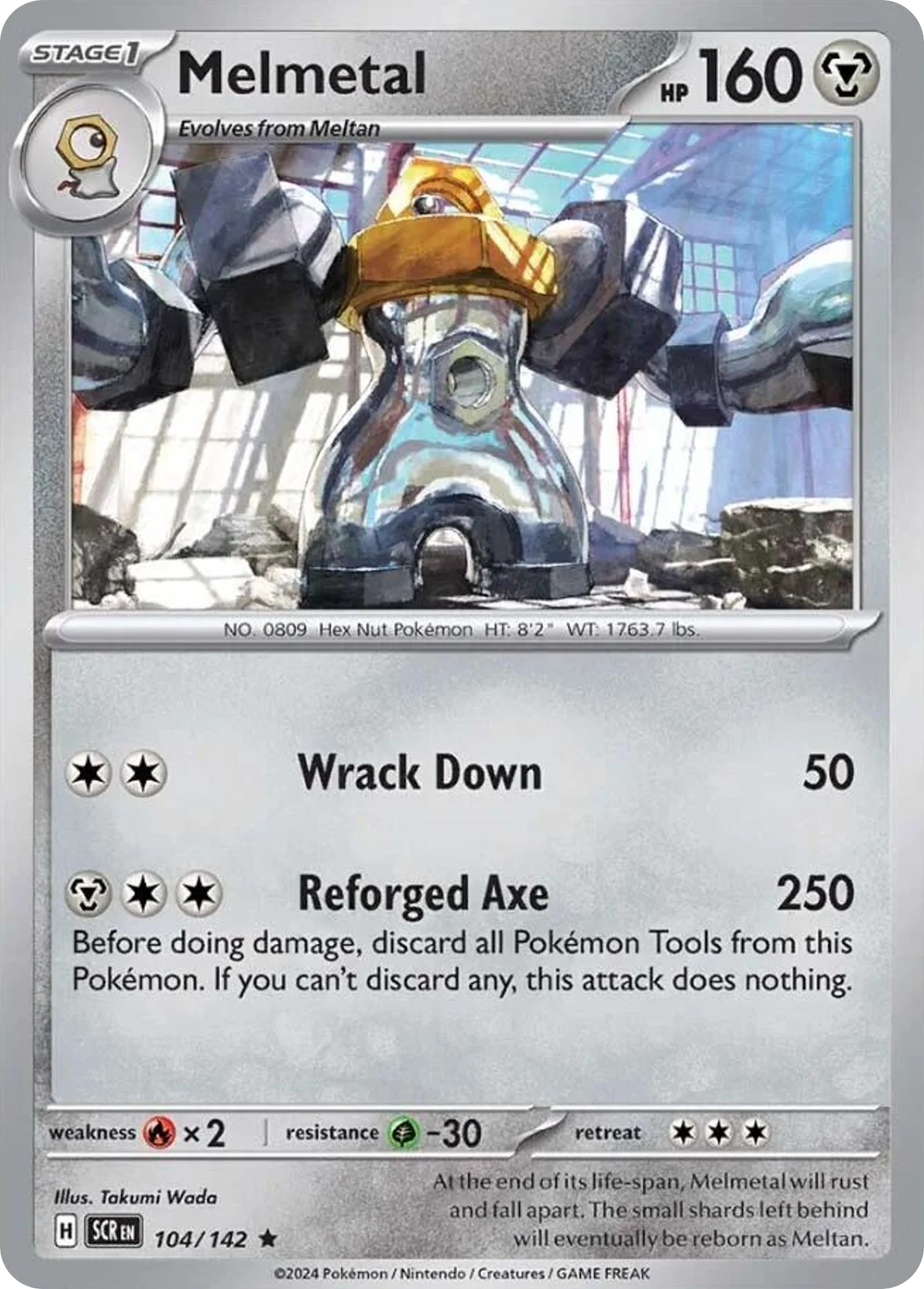 Melmetal 104/142 Rare Reverse Holo Pokemon Card (SV Stellar Crown)