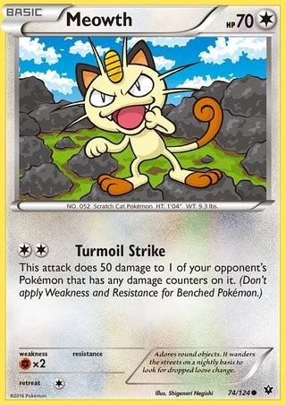 Meowth 74/124 Common Reverse Holo Pokemon Card (XY Fates Collide)