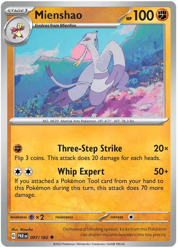 Mienshao 097/182 Uncommon Reverse Holo Pokemon Card (SV04 Paradox Rift)