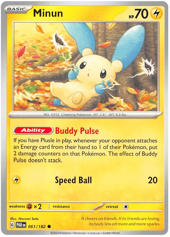 Minun 061/182 Common Reverse Holo Pokemon Card (SV04 Paradox Rift)