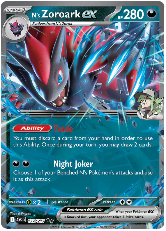 N's Zoroark ex 137/217 Double Rare Pokemon Card (Mega Evolution Ascended Heroes)