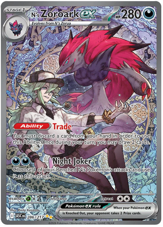 N's Zoroark ex 286/217 Special Illustration Rare Pokemon Card (Mega Evolution Ascended Heroes)