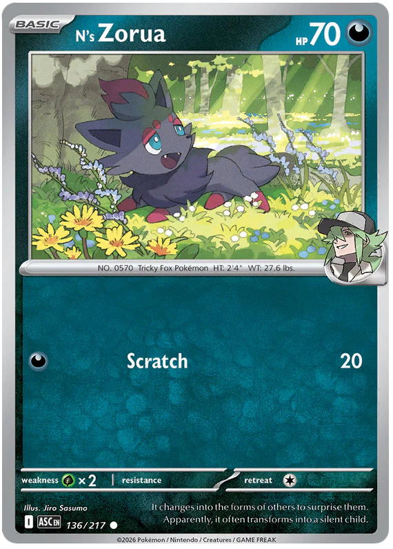 N's Zorua 136/217 Common Pokemon Card (Mega Evolution Ascended Heroes)