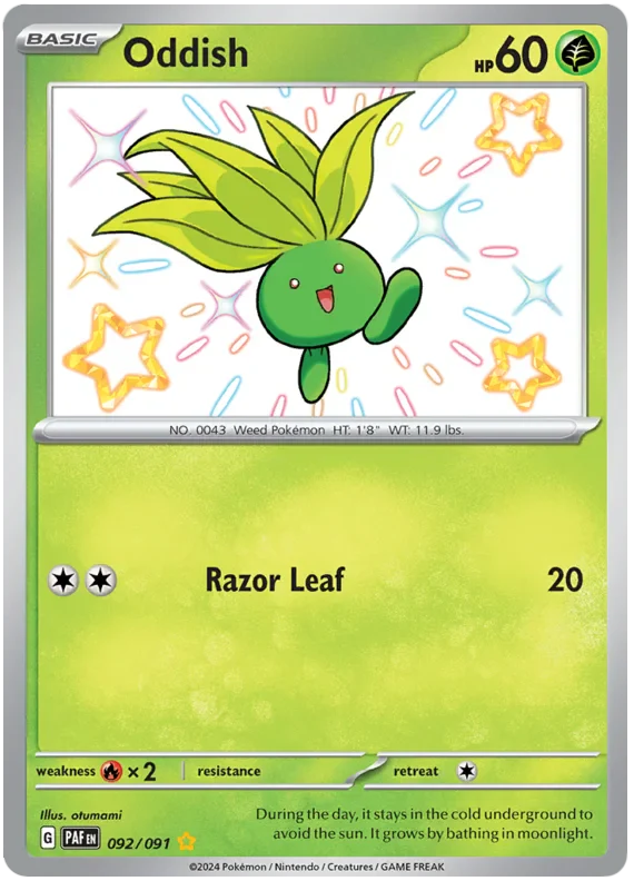 Oddish 092/091 Shiny Rare Pokemon Card (SV 4.5 Paldean Fates)
