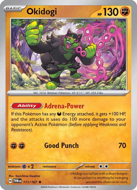 Okidogi 111/167 Rare Reverse Holo Pokemon Card (SV Twilight Masquerade)
