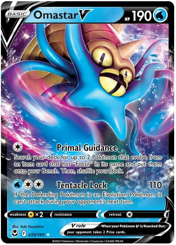 Omastar V 035/195 Ultra-Rare Rare Pokemon Card (SWSH Silver Tempest)