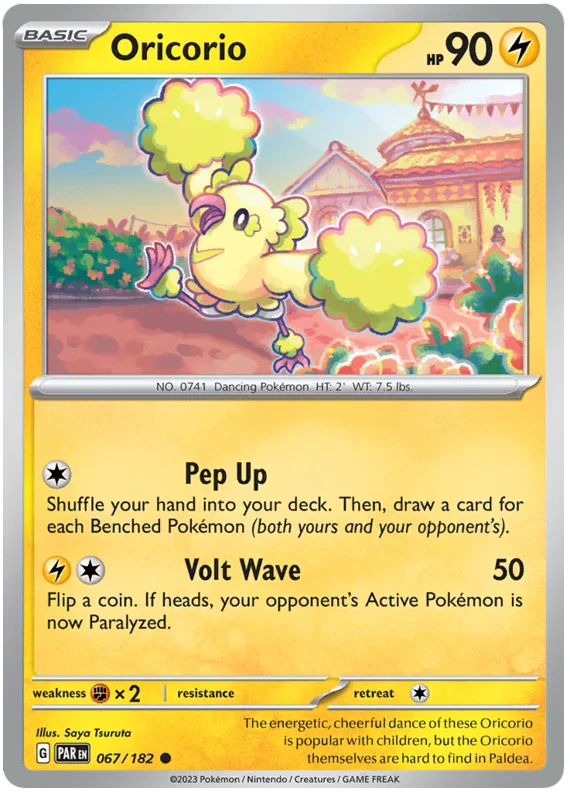 Oricorio 067/182 Common Reverse Holo Pokemon Card (SV04 Paradox Rift)