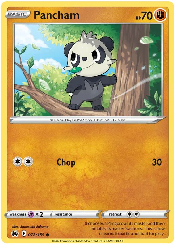 Pancham 072/159 Common Reverse Holo Pokemon Card (SWSH Crown Zenith)