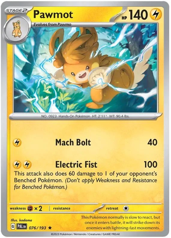 Pawmot 076/193 Rare Reverse Holo Pokemon Card (SV2 Paldea Evolved)