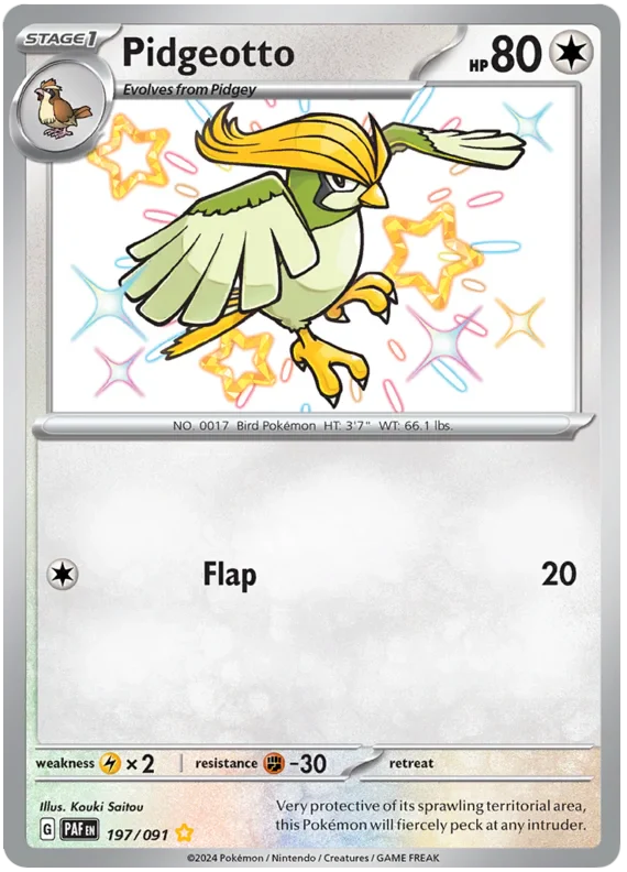 Pidgeotto 197/091 Shiny Rare Pokemon Card (SV 4.5 Paldean Fates)