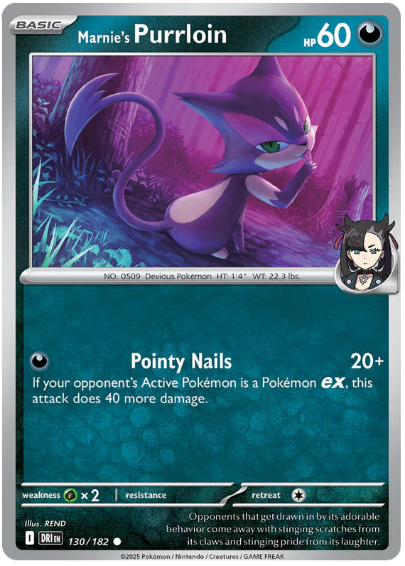 Marnie's Purrloin 130/182 Common Pokemon Card (Scarlet & Violet Destined Rivals)