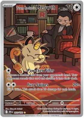 Team Rocket's Meowth 203/182 Illustration Rare Pokemon Card (Scarlet & Violet Destined Rivals)