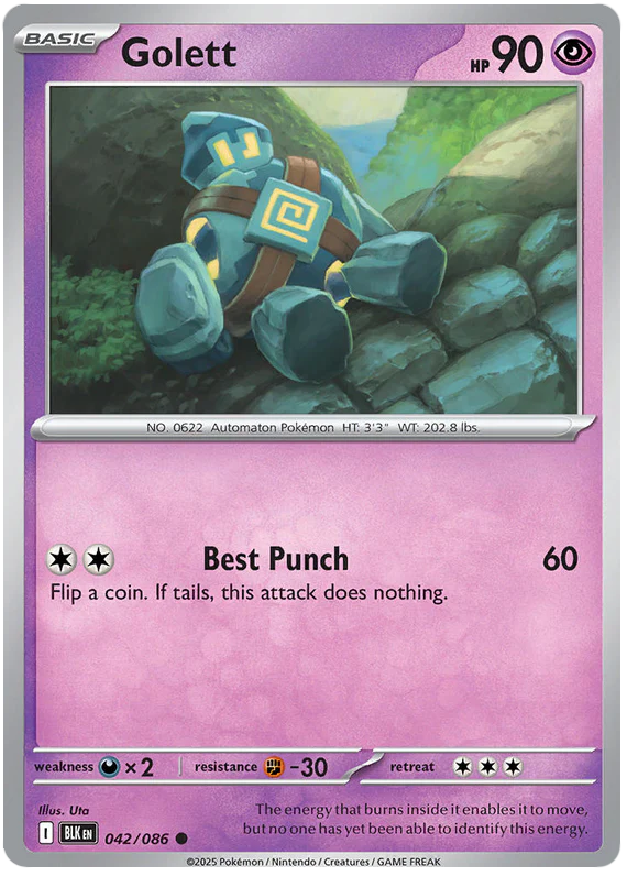 Golett 042/086 Common Pokemon Card (Scarlet & Violet Black Bolt)