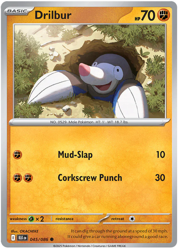 Drilbur 045/086 Common Pokemon Card (Scarlet & Violet Black Bolt)