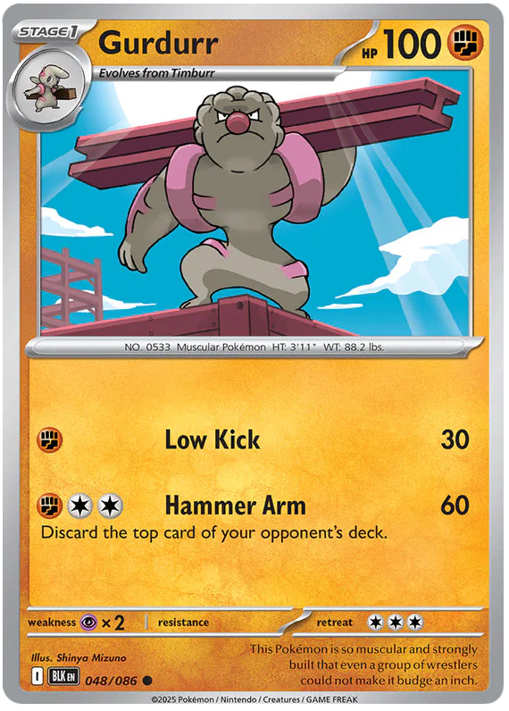 Gurdurr 048/086 Common Pokemon Card (Scarlet & Violet Black Bolt)