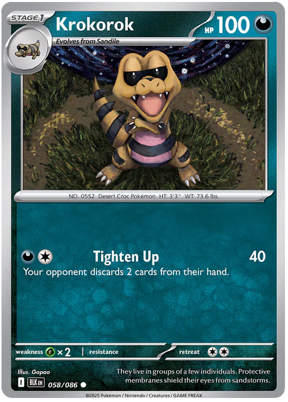 Krokorok 058/086 Common Pokemon Card (Scarlet & Violet Black Bolt)