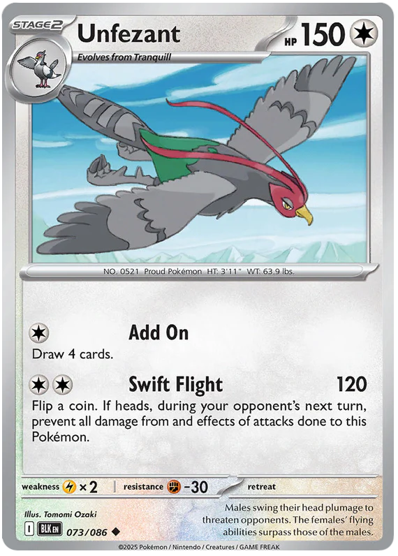 Unfezant 073/086 Uncommon Pokemon Card (Scarlet & Violet Black Bolt)
