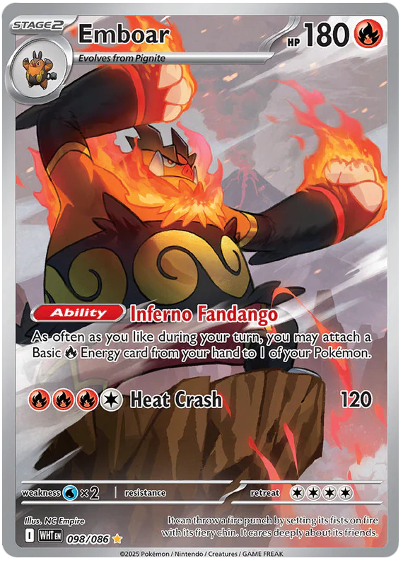 Emboar 098/086 Illustration Rare Pokemon Card (Scarlet & Violet White Flare)