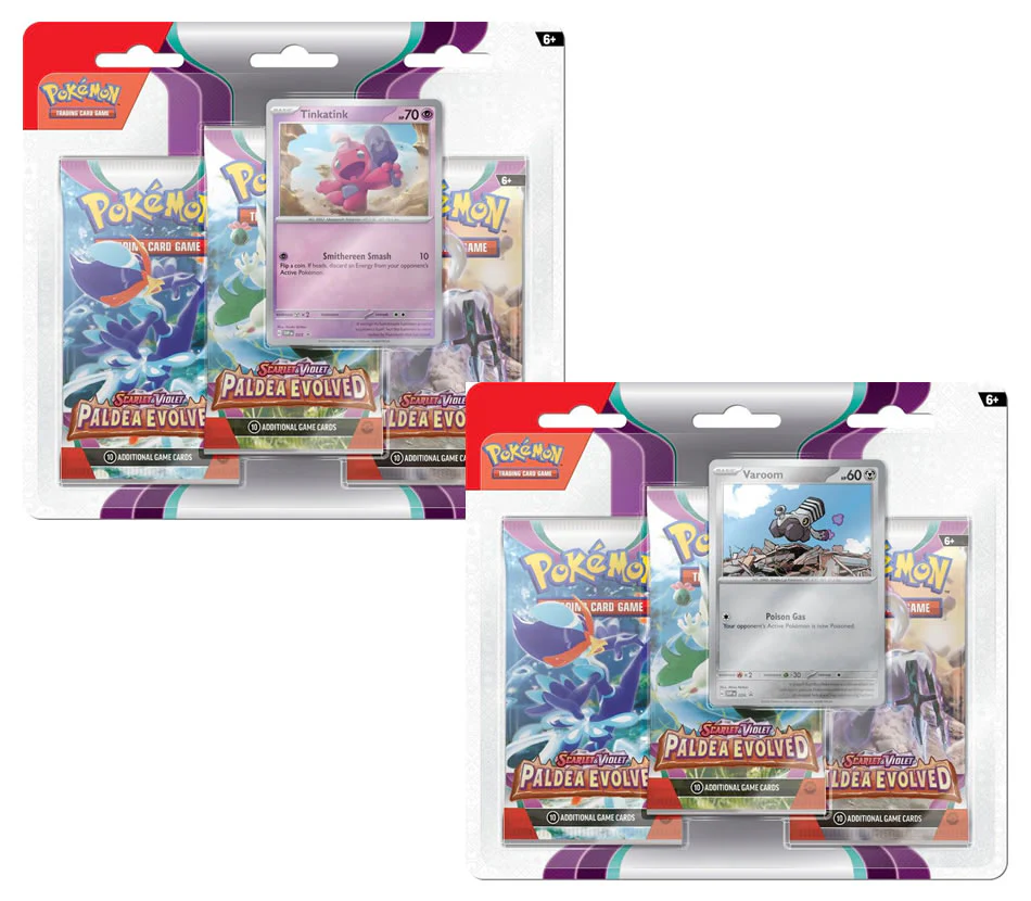Pokemon TCG Paldea Evolved 3 Pack-Blister Bundle of 2 ft. Tinkatink and Varoom